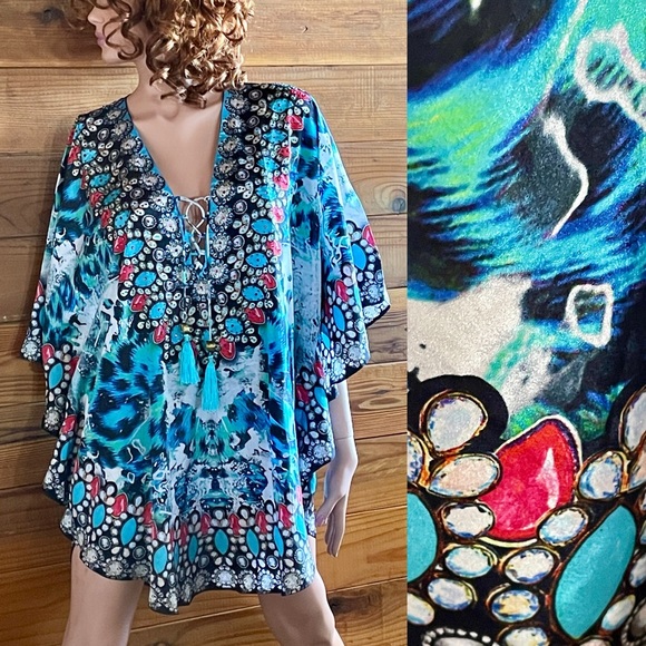 NWT True Colours by LA MODA CLOTHING Rhinestone ANIMAL PRINT Tunic MINI DRESS OS - Picture 10 of 16